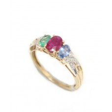 Ring Emerald Ruby Sapphire 14kt Gold Diamond Diamonds Natural 14 KT Vintage D180